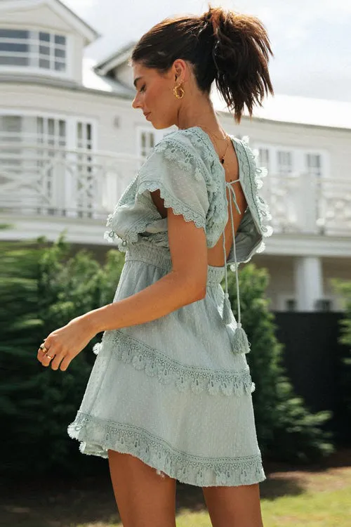 Everyday Adorable Lace Backless Short Sleeve Mini Dress