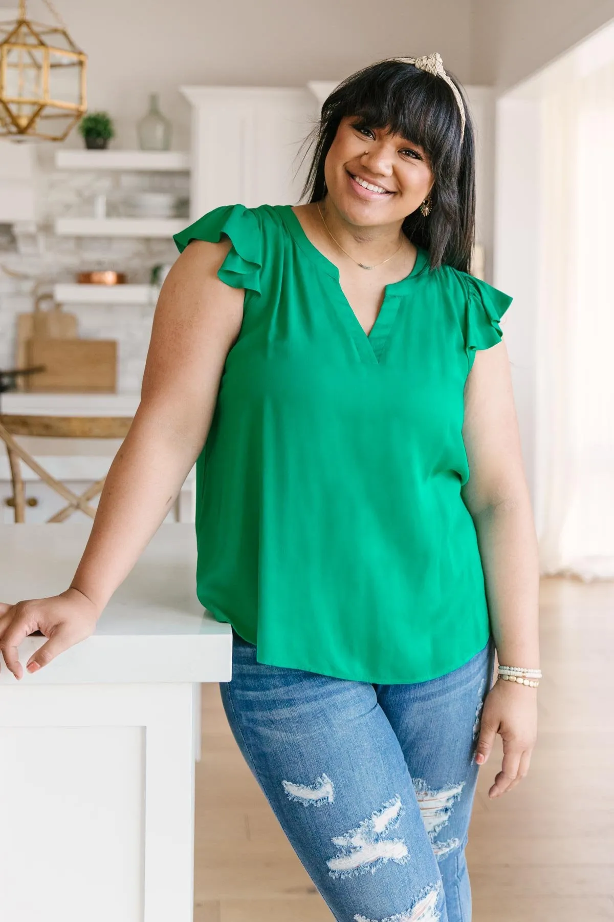 Fantastic Ruffle Sleeve in Kelly Green