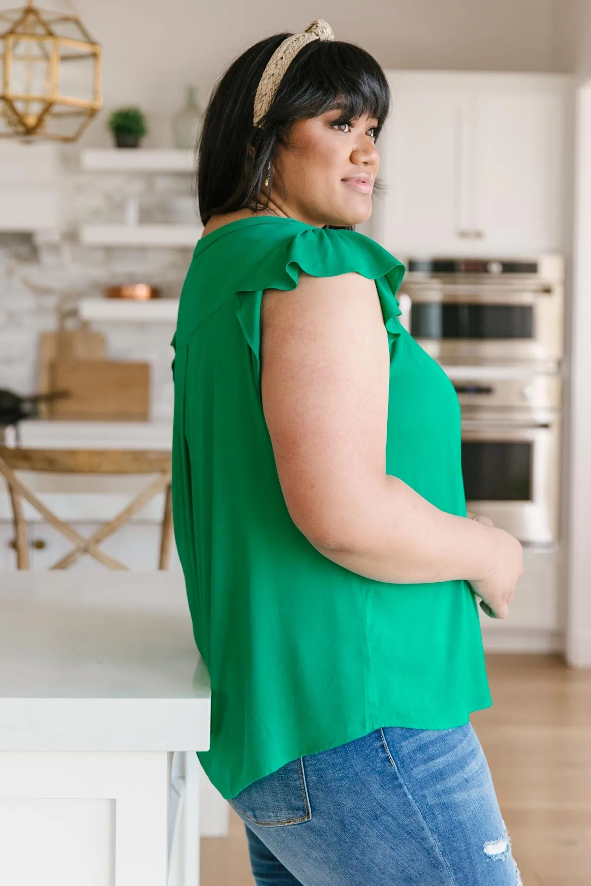 Fantastic Ruffle Sleeve in Kelly Green