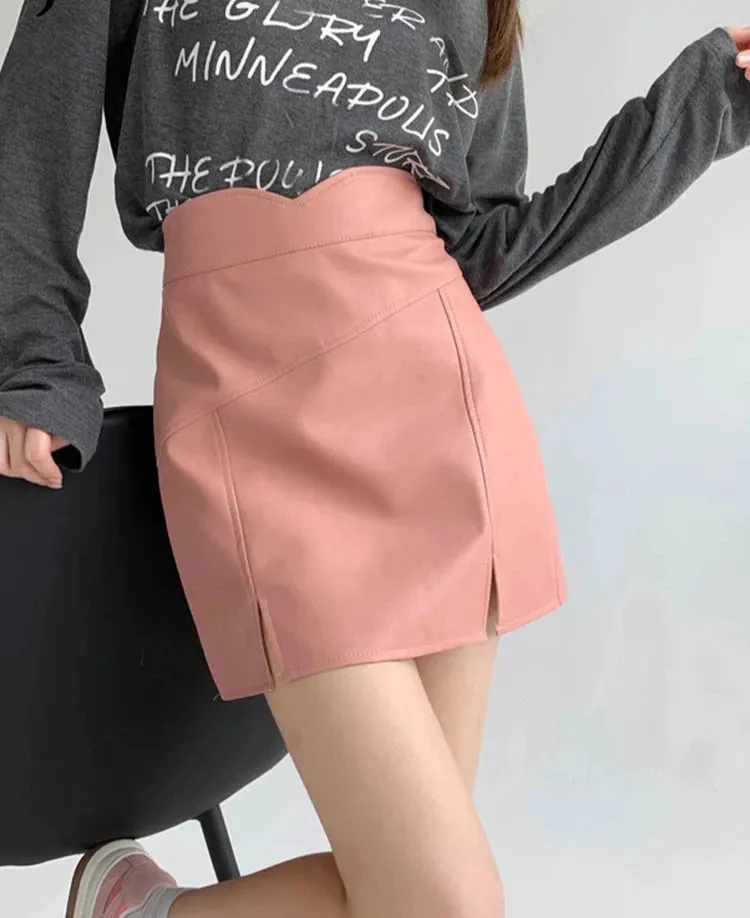 Faux Leather Skirt Female Skinny High Waist Women's Skirt Autumn Sexy Lady PU White Pink Coffee Black Saias Split S-XL