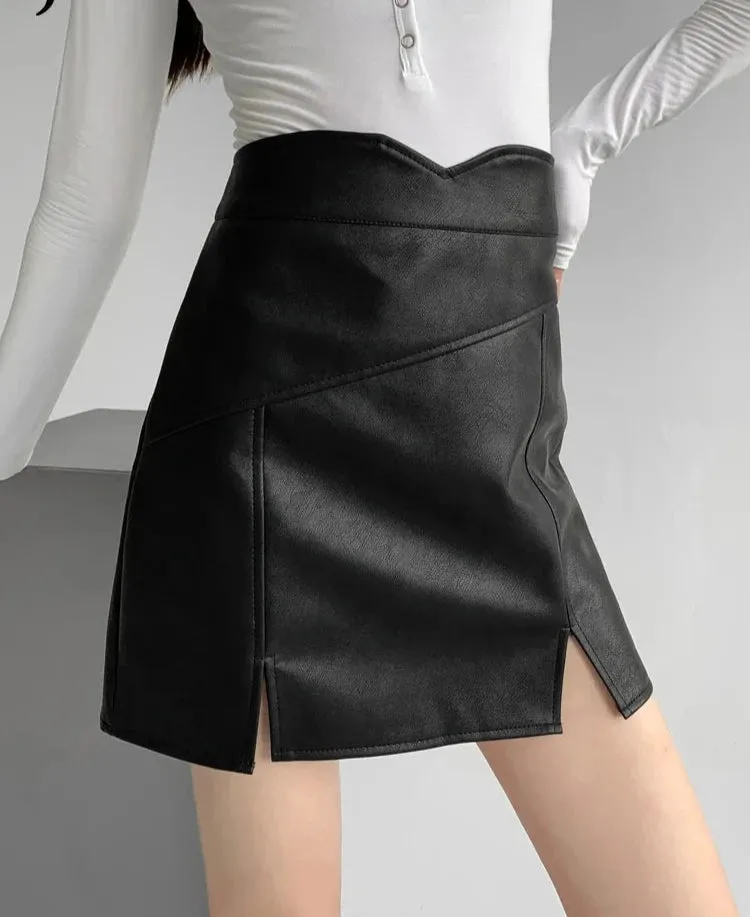 Faux Leather Skirt Female Skinny High Waist Women's Skirt Autumn Sexy Lady PU White Pink Coffee Black Saias Split S-XL