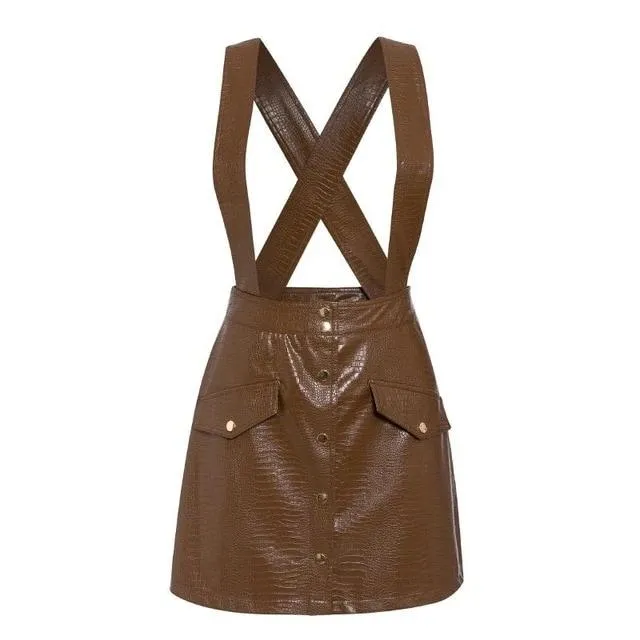 Faux Leather Streetwear PU Leather Autumn High Waist Dress