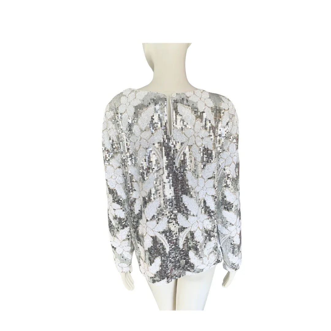 Flower Sequin Top Silver SIZE M