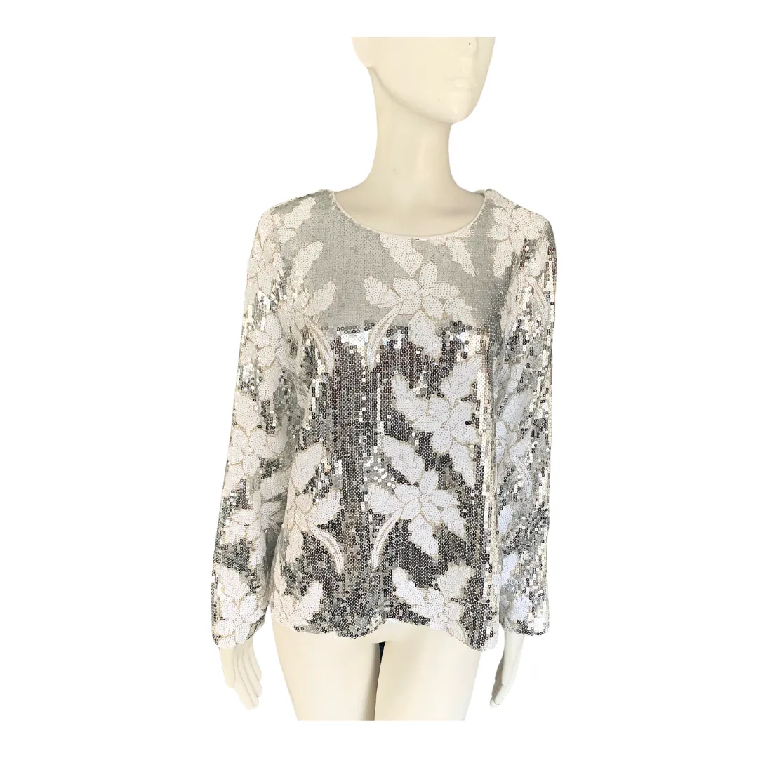 Flower Sequin Top Silver SIZE M