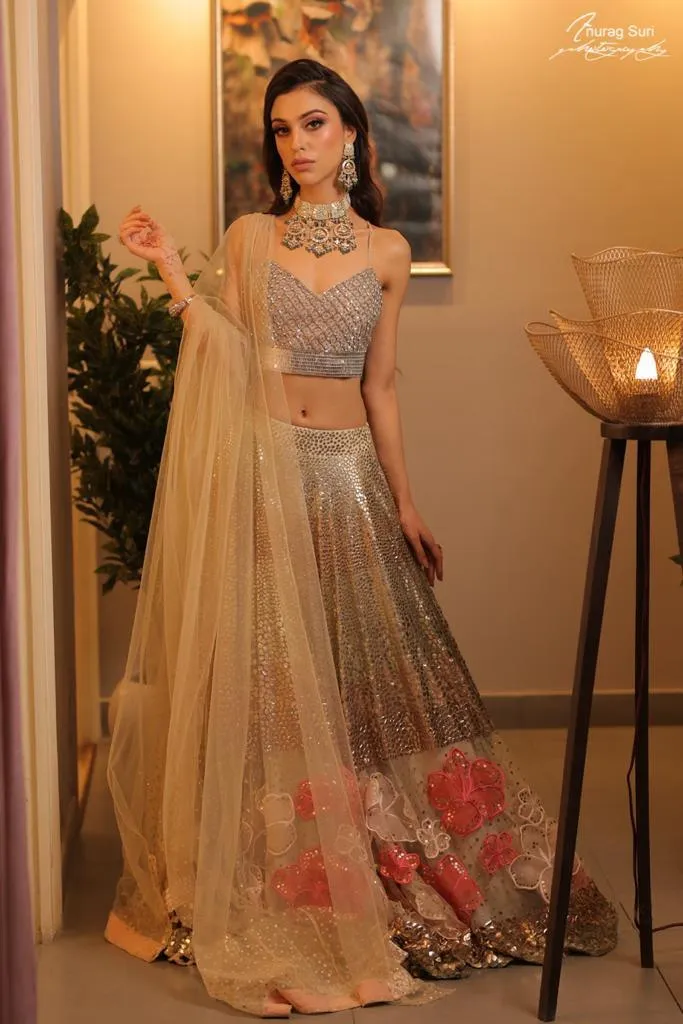 Foil Lehenga with Flowers