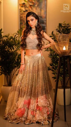 Foil Lehenga with Flowers