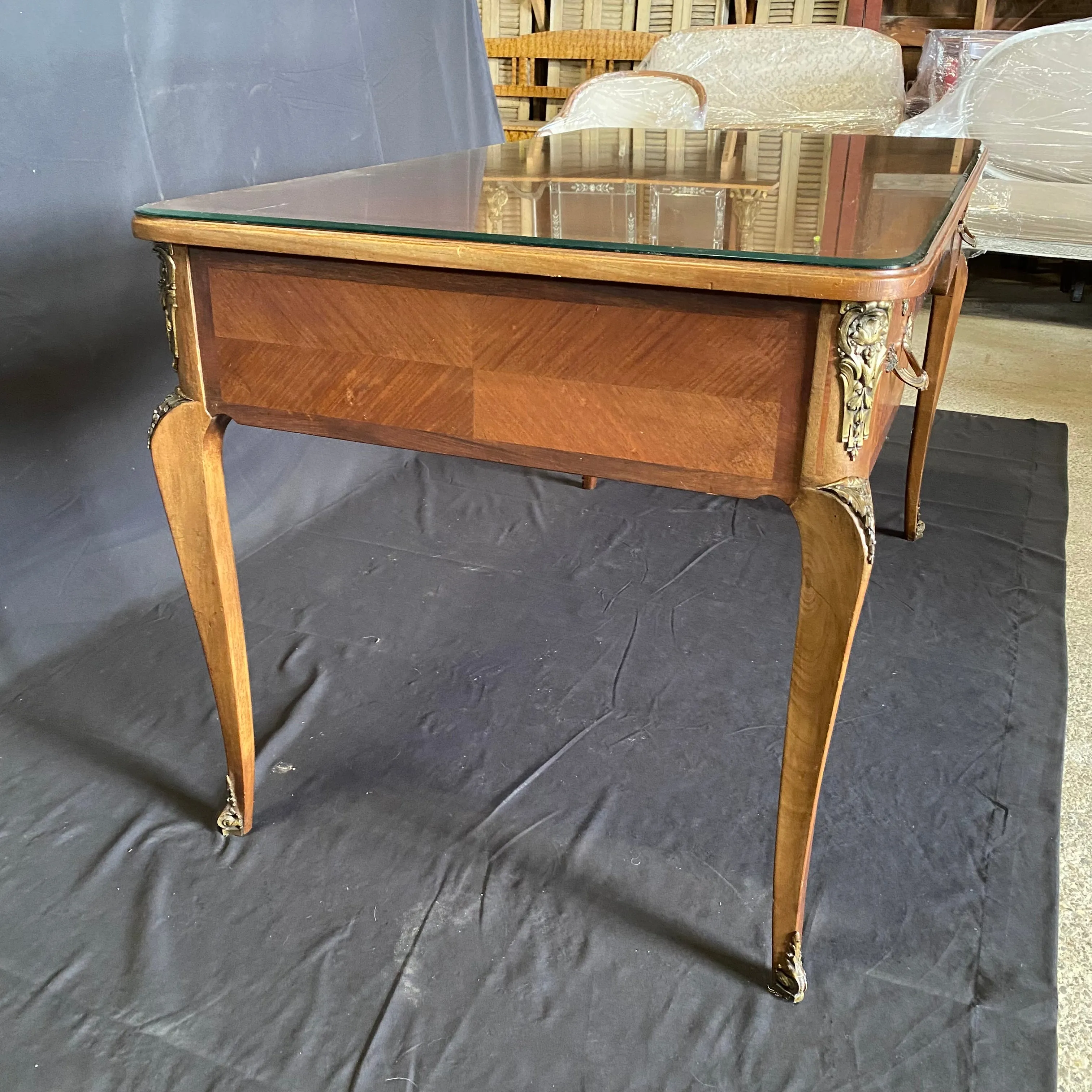 French 19th Century Leather Top Louis XV Style Writing Desk or Bureau Plat