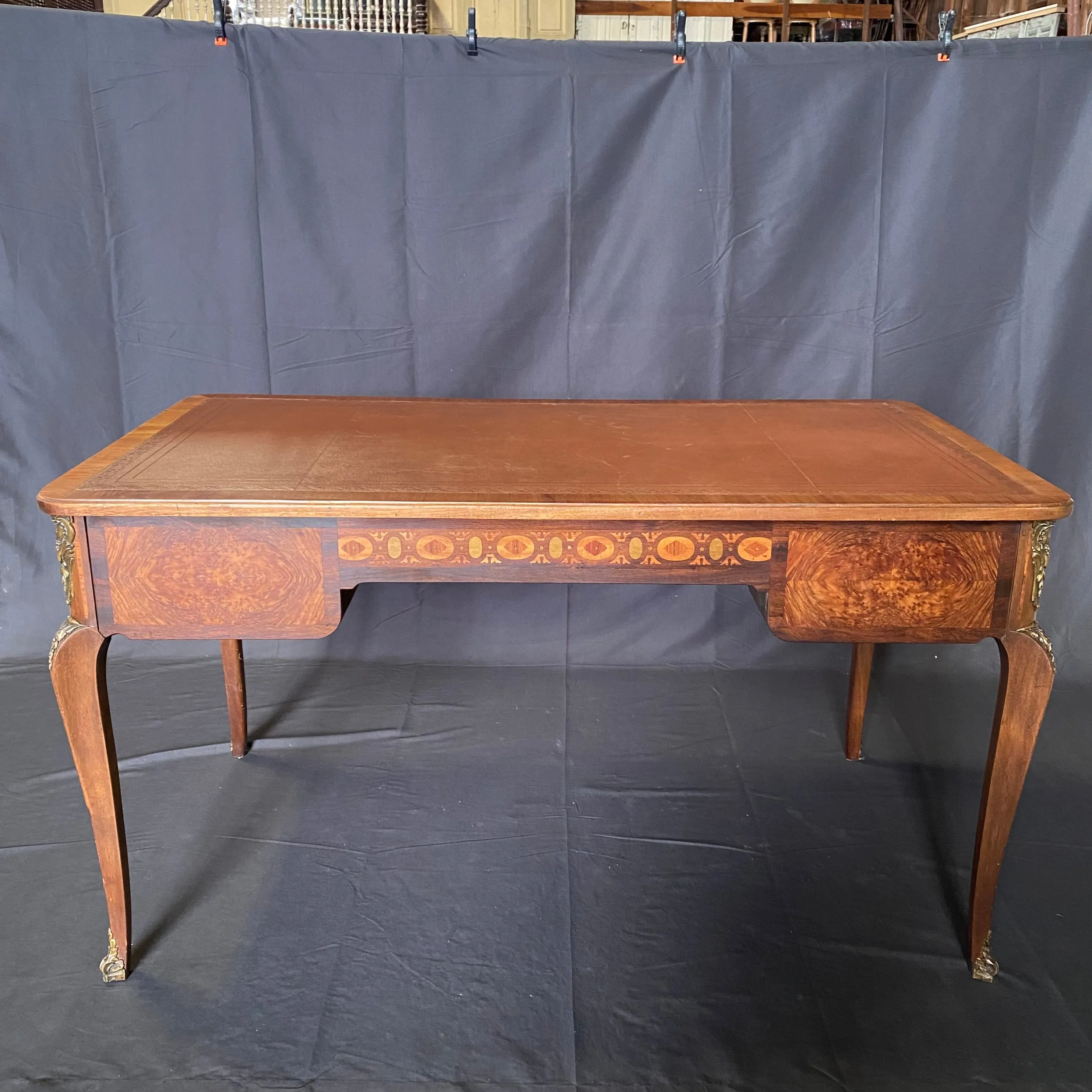 French 19th Century Leather Top Louis XV Style Writing Desk or Bureau Plat