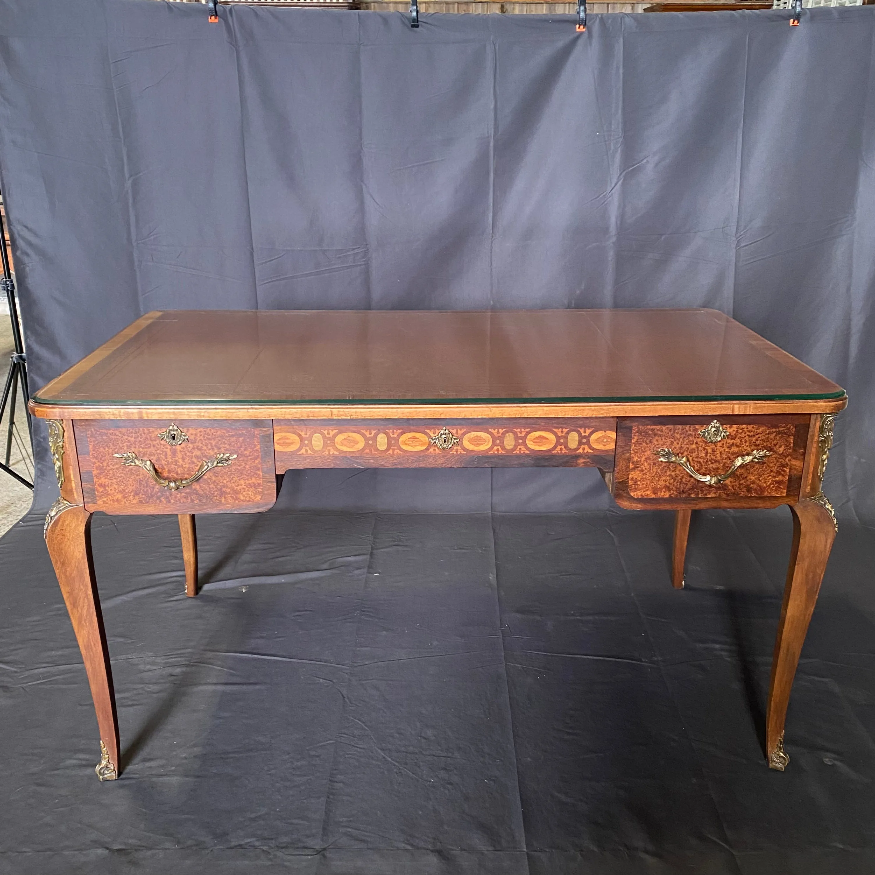 French 19th Century Leather Top Louis XV Style Writing Desk or Bureau Plat