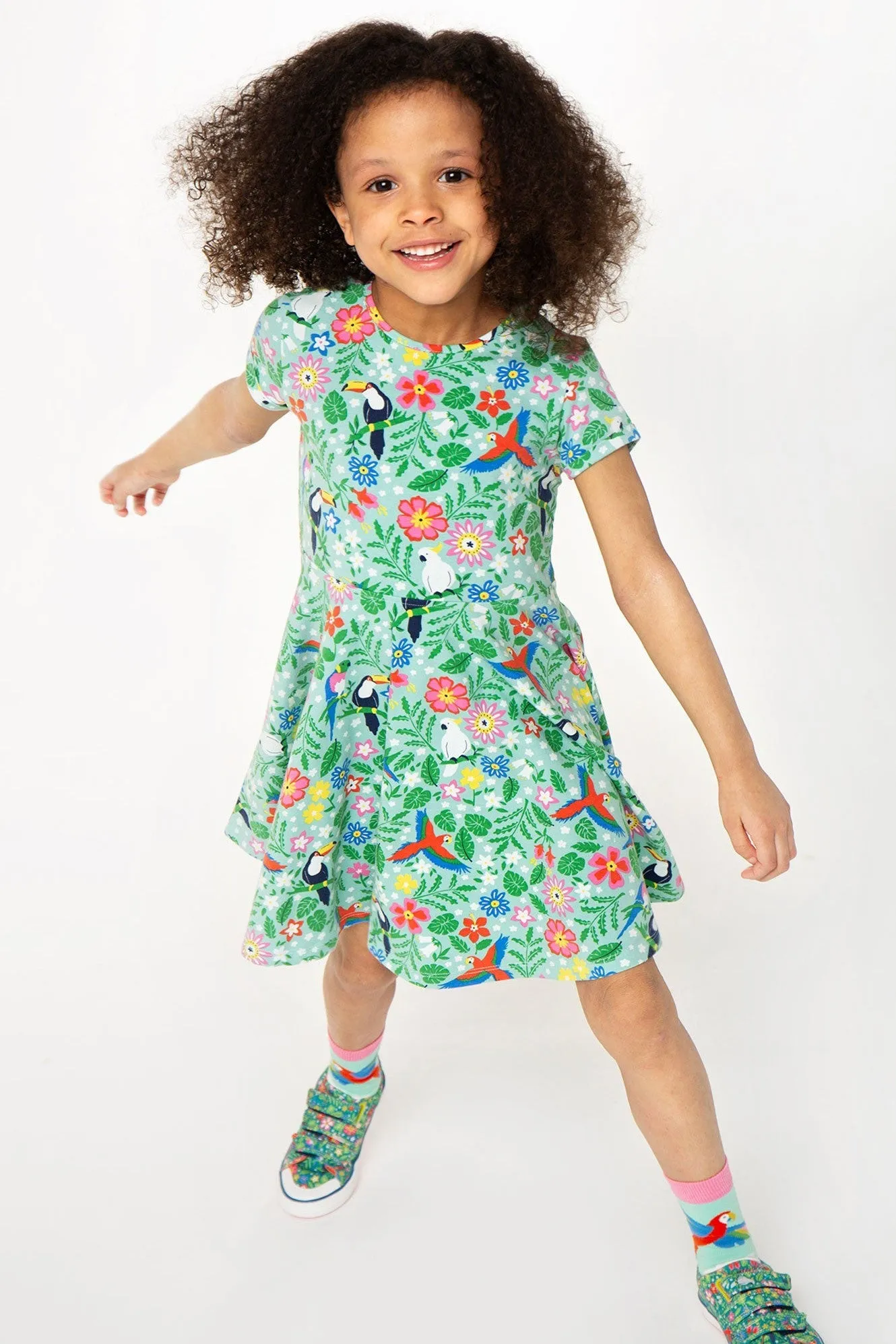 Frugi Spring Skater Dress - Tropical Birds