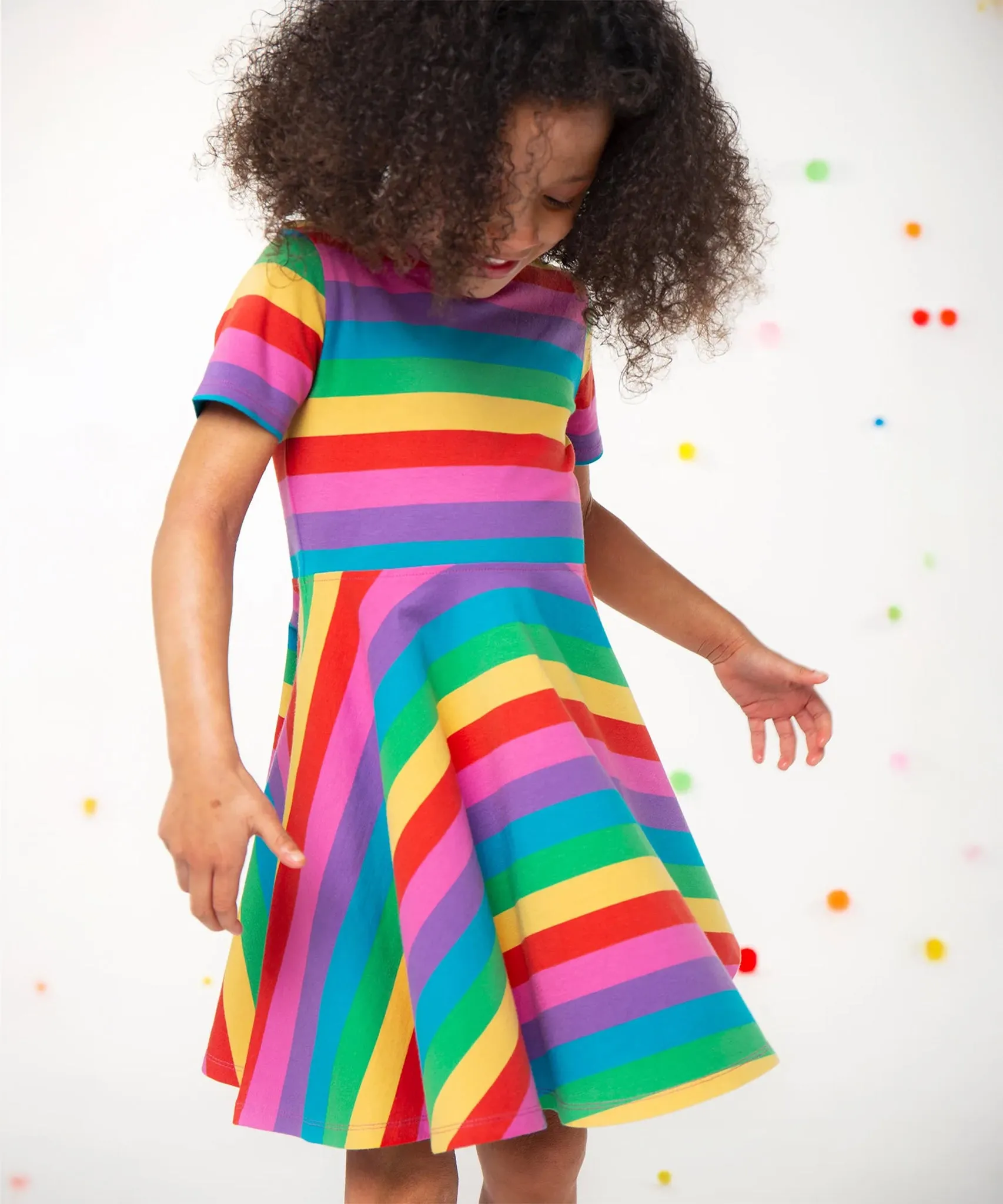 Frugi Sunshine Skater Dress - Foxglove Rainbow Stripe