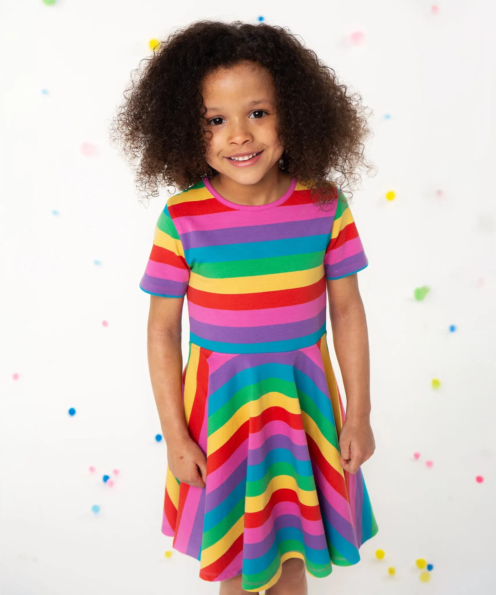 Frugi Sunshine Skater Dress - Foxglove Rainbow Stripe