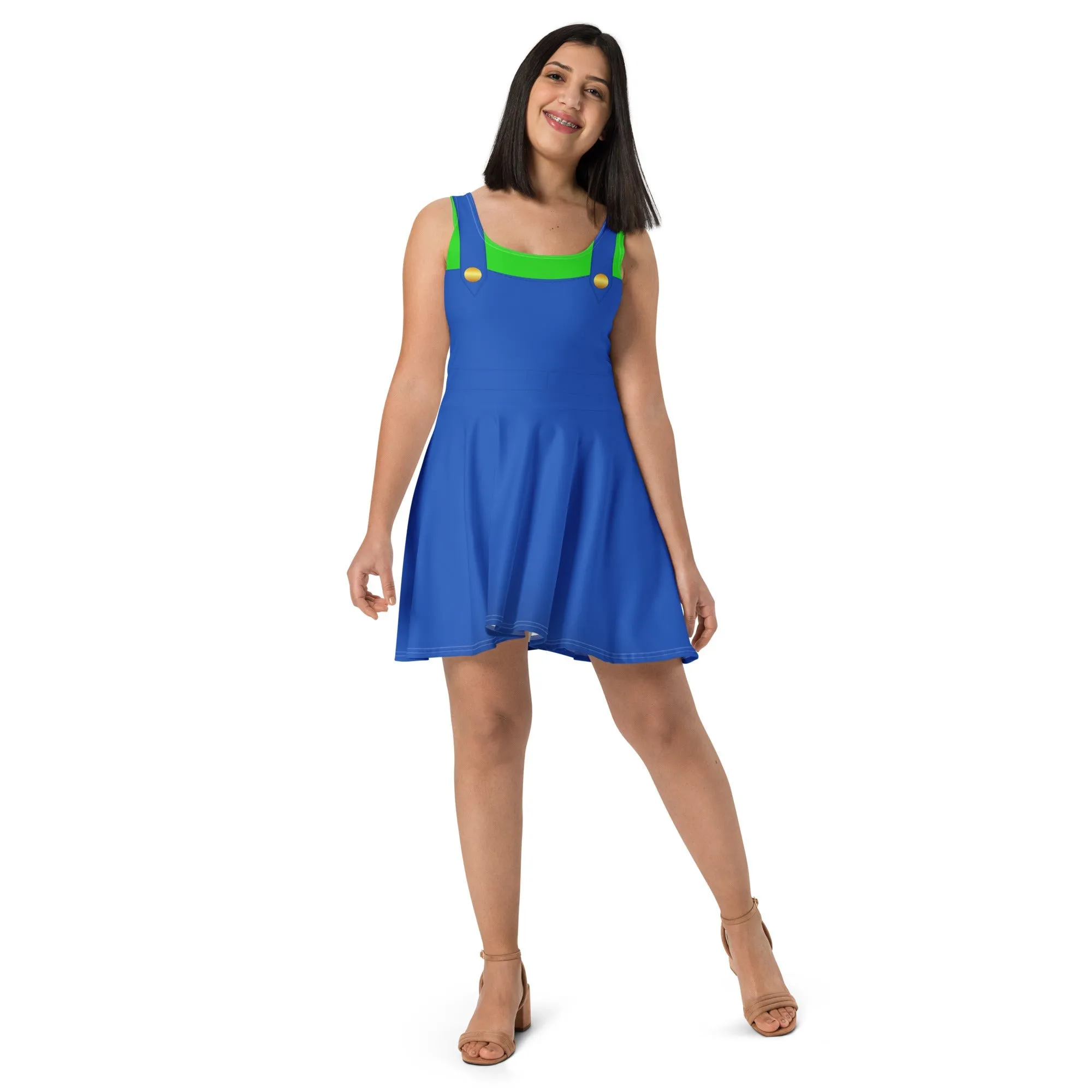 Green Video Game Man Skater Dress