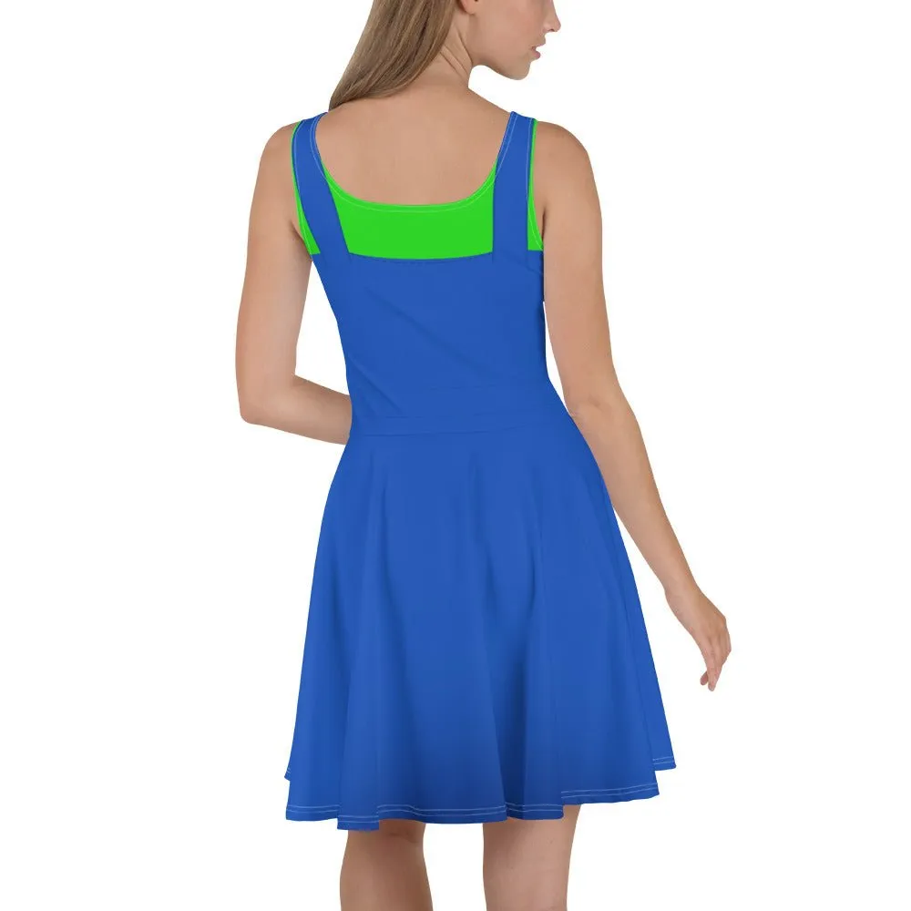 Green Video Game Man Skater Dress