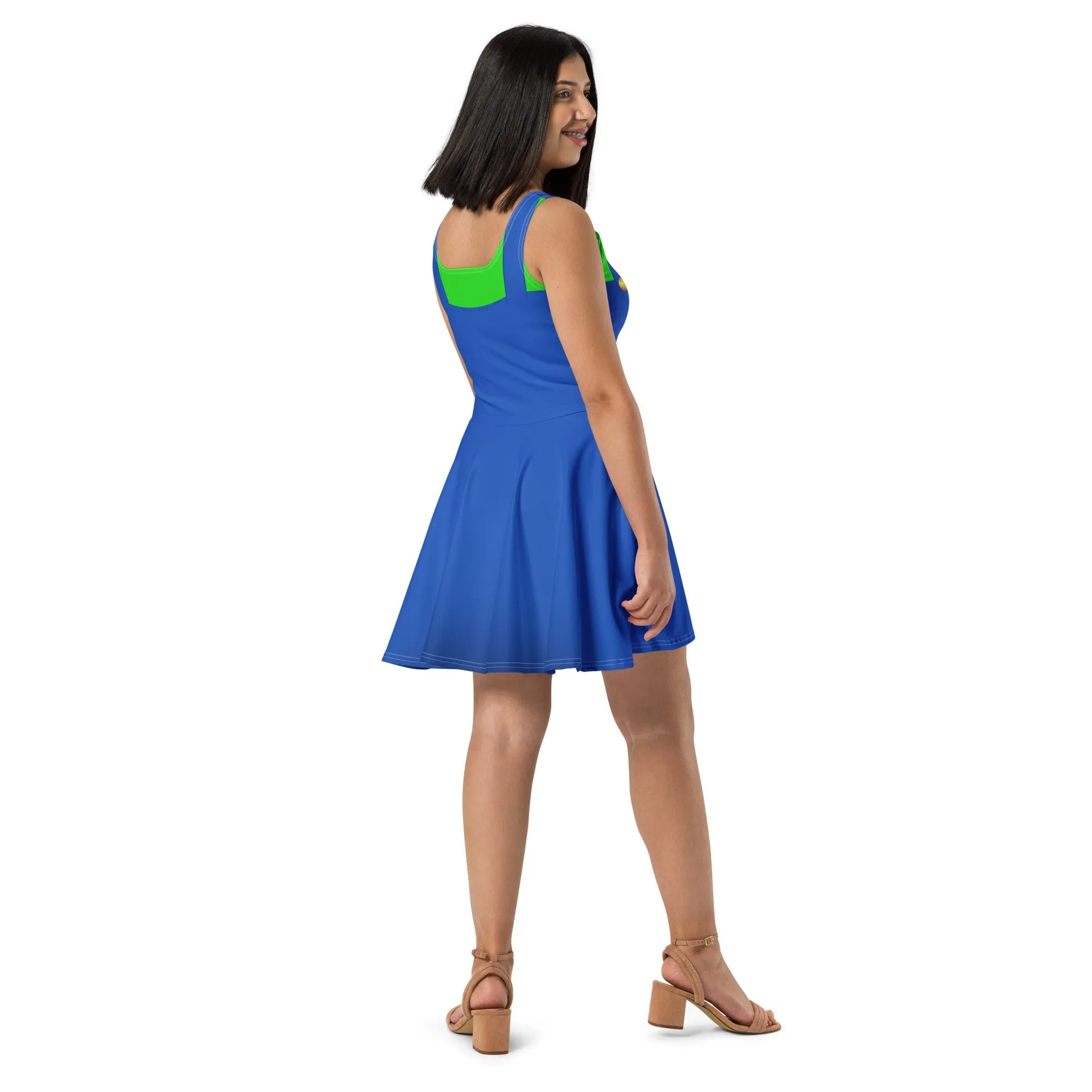 Green Video Game Man Skater Dress