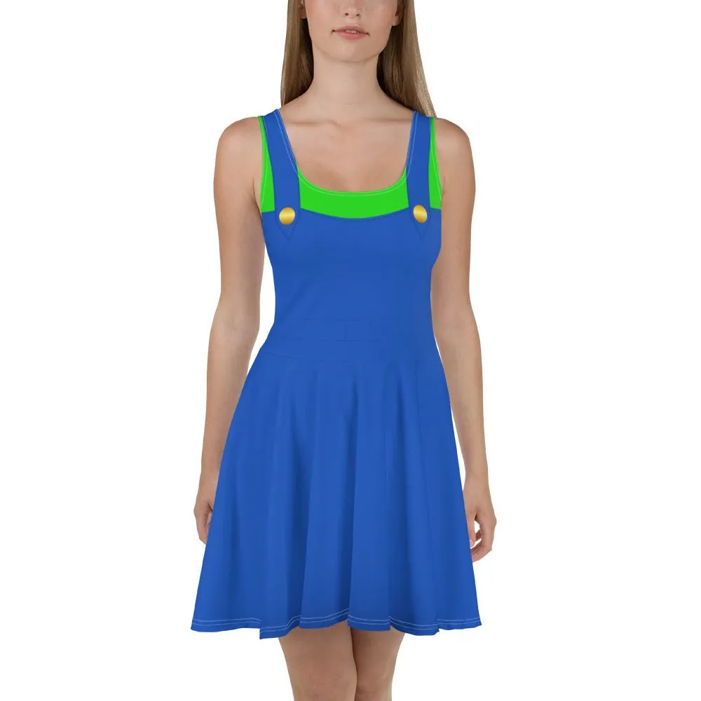 Green Video Game Man Skater Dress