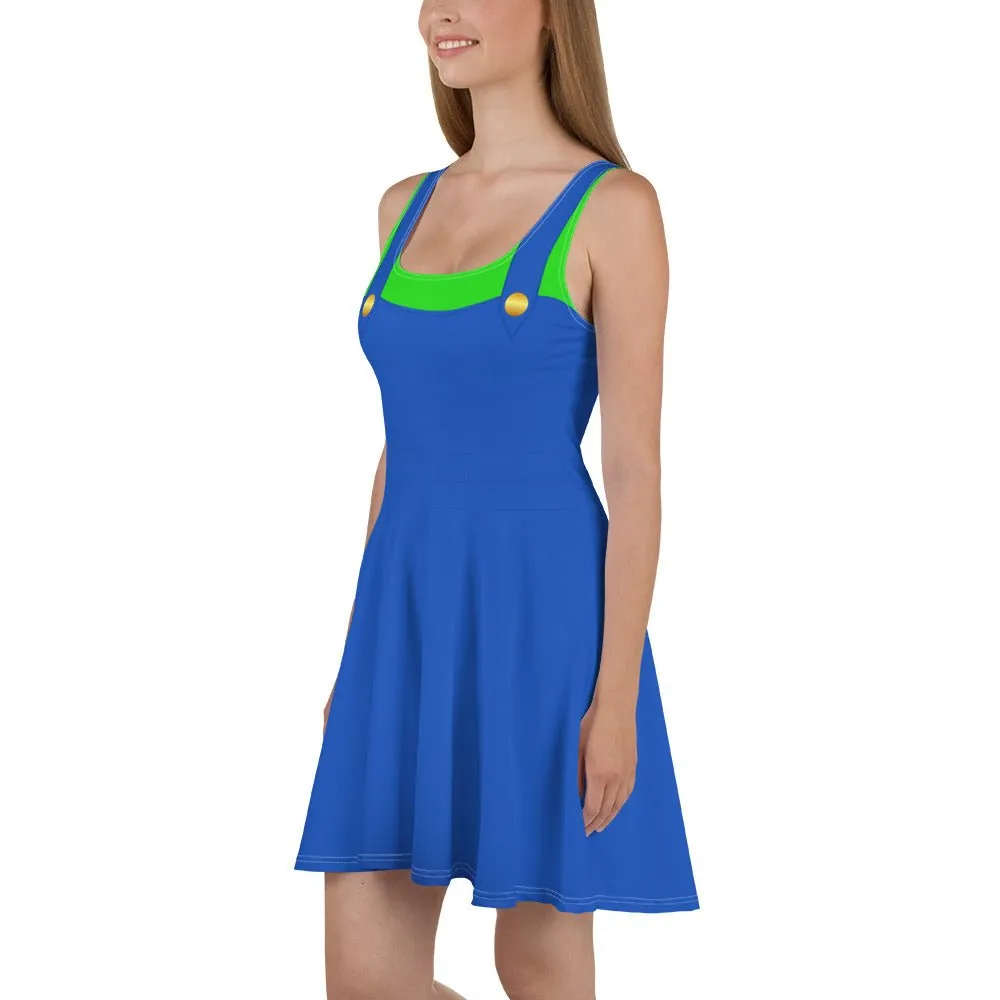 Green Video Game Man Skater Dress