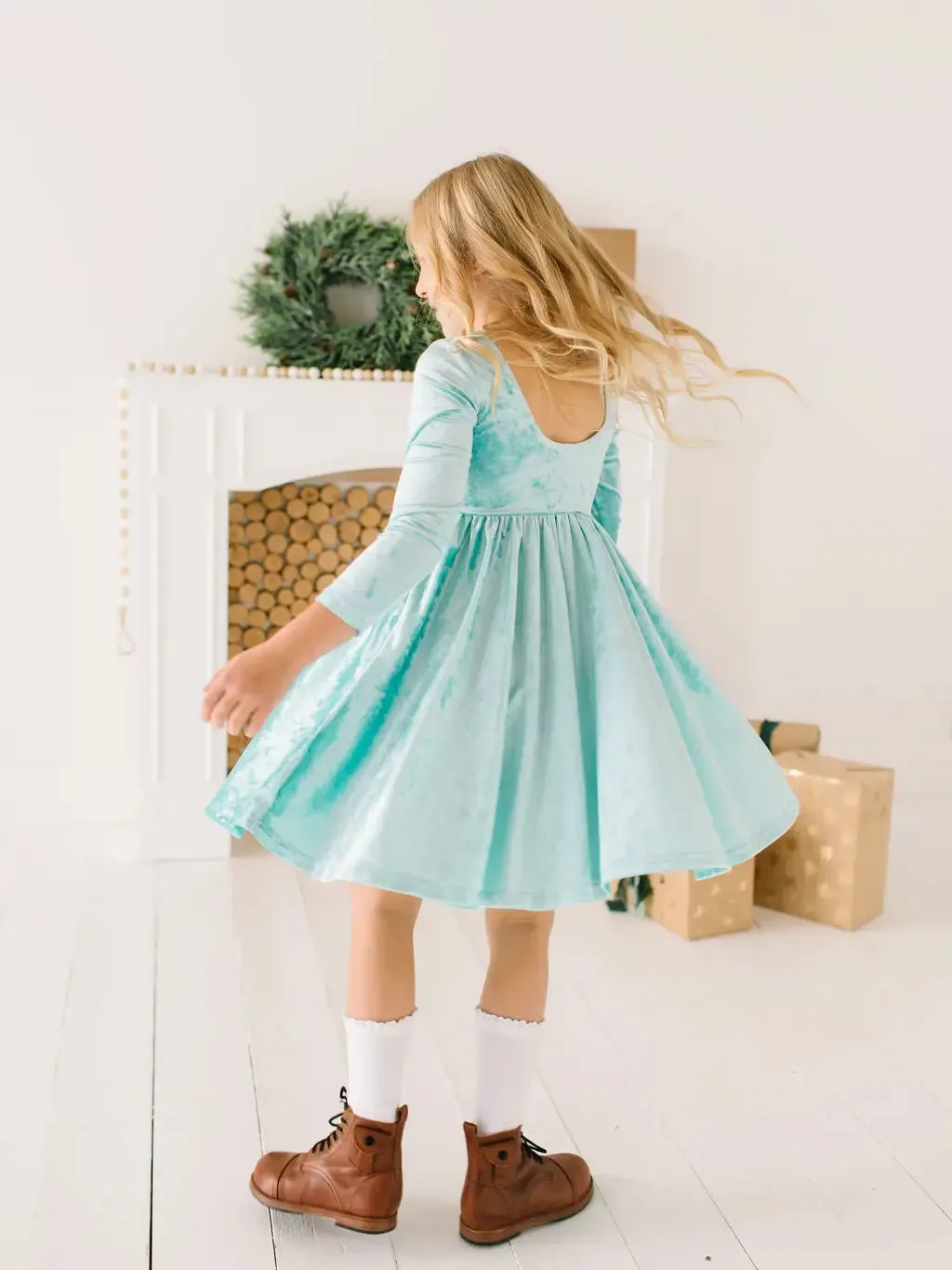 Gwendolyn Dress in Crushed Mint Velvet