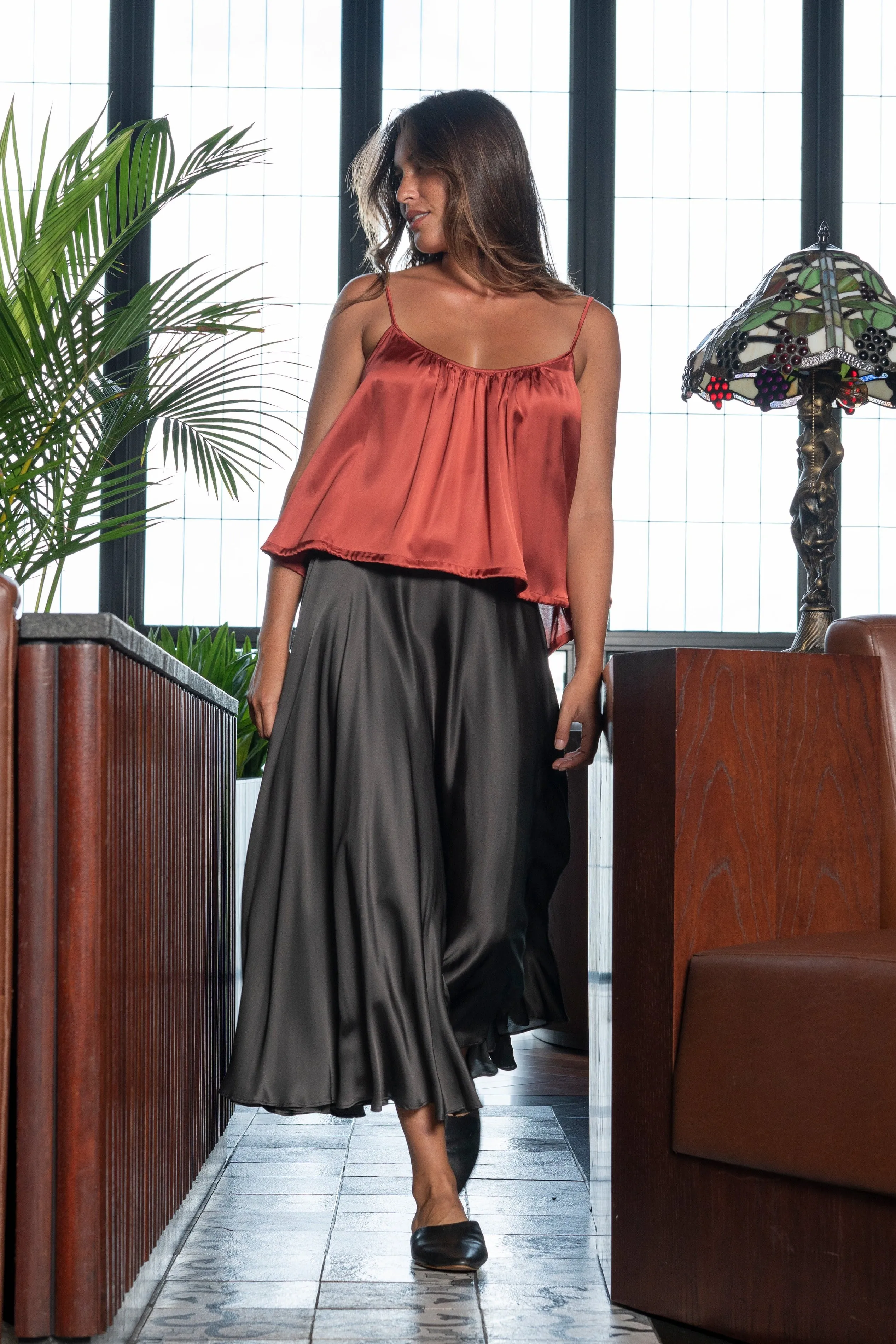 INFINITY SKIRT - Viscose Satin | Charcoal