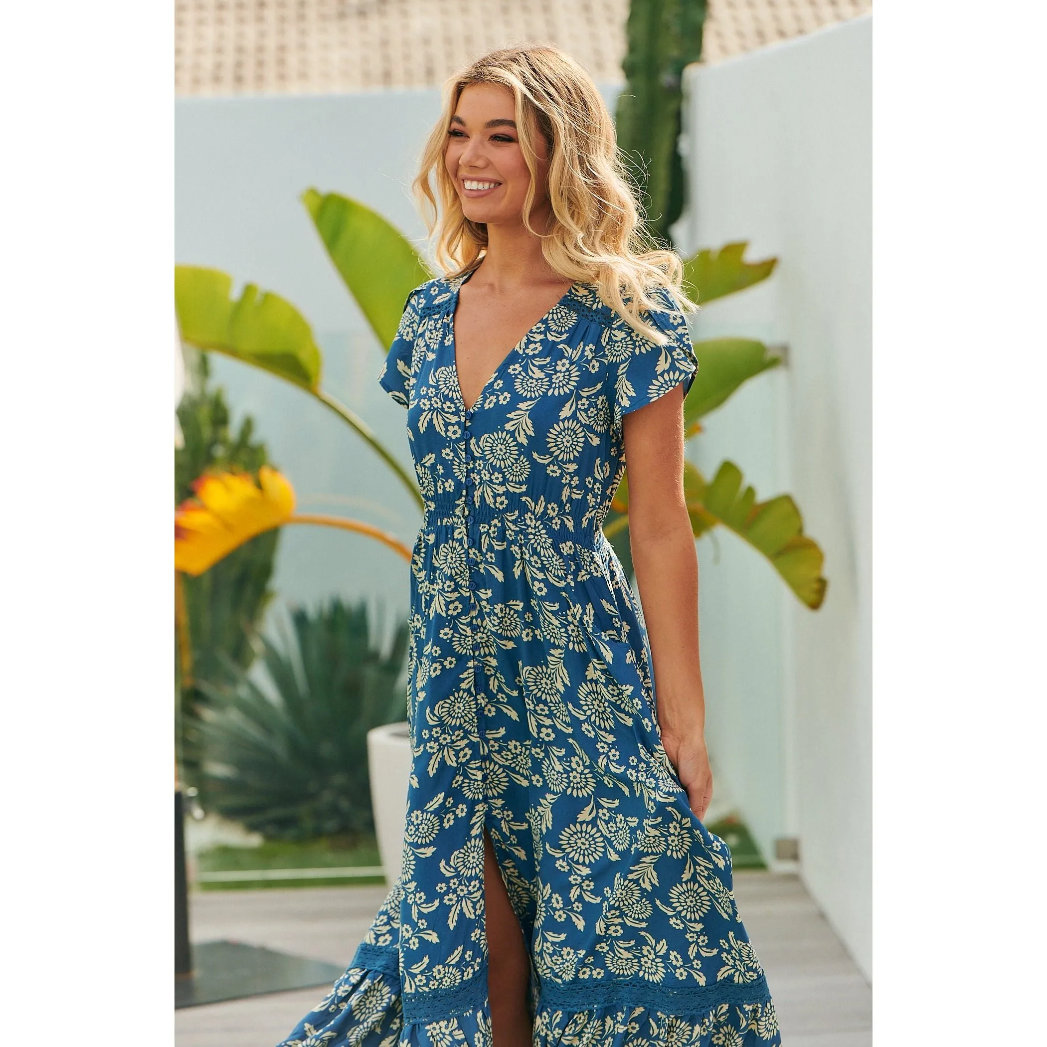 JAASE Day Dream Sea Print Carmen Maxi Dress