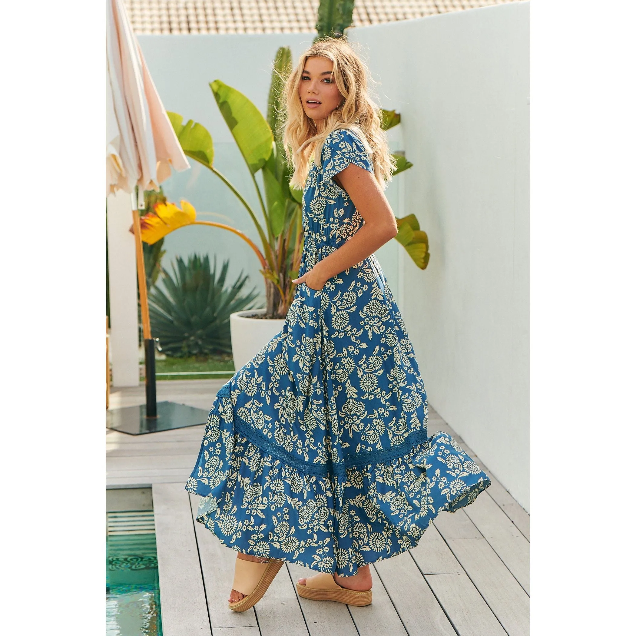 JAASE Day Dream Sea Print Carmen Maxi Dress