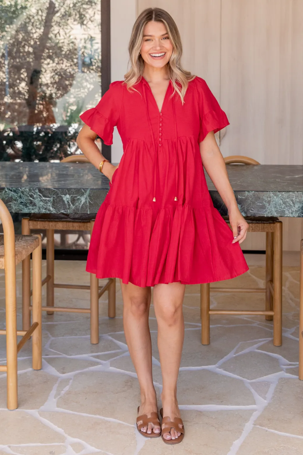 Jenni Short Sleeve Dress Ruby Red