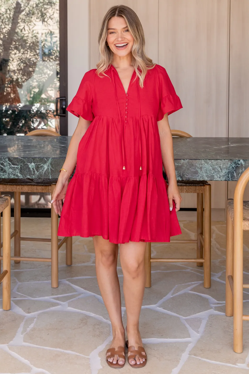 Jenni Short Sleeve Dress Ruby Red