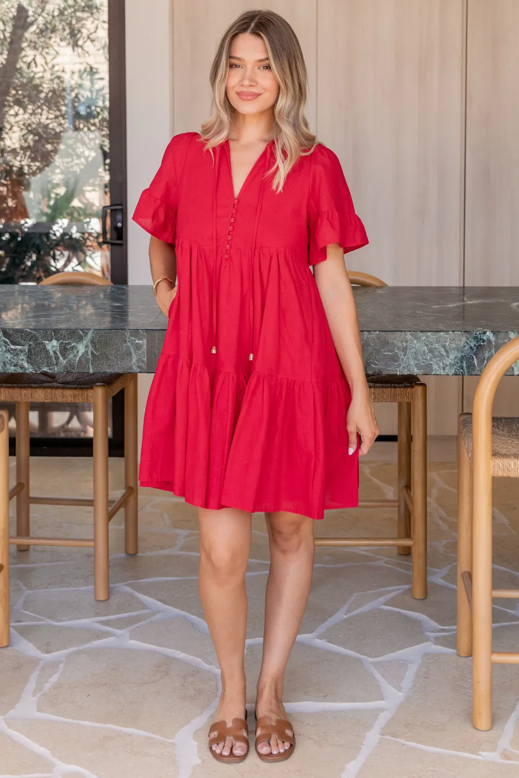 Jenni Short Sleeve Dress Ruby Red