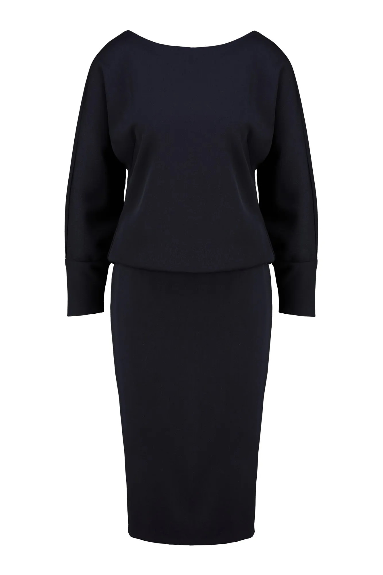 KAEMPFERIA ELEGANT WOOL CREPE NAVY BLUE DRESS