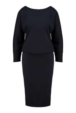 KAEMPFERIA ELEGANT WOOL CREPE NAVY BLUE DRESS