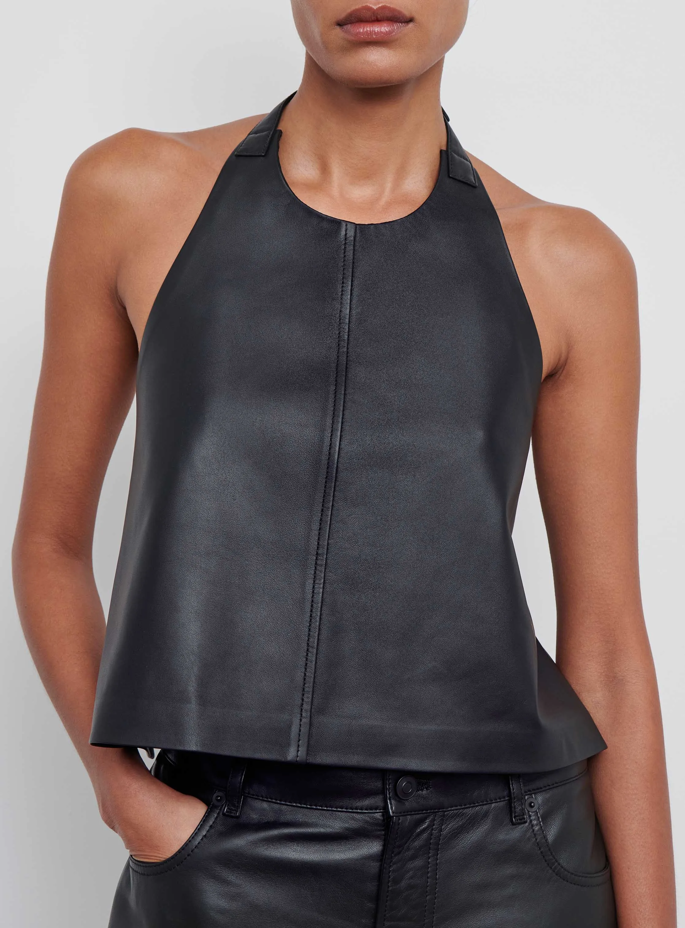 Leather Backless Halter Top