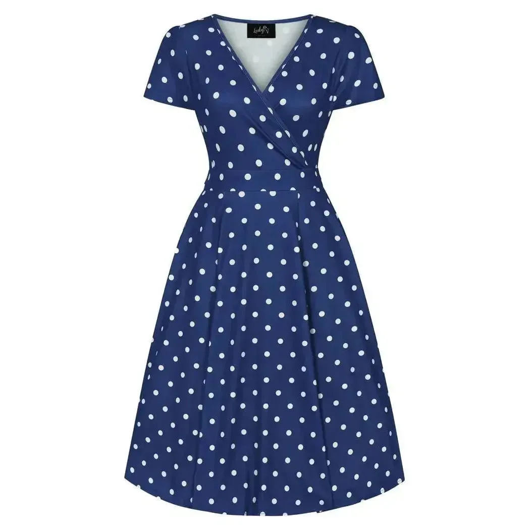 Lyra Dress - Navy Polka