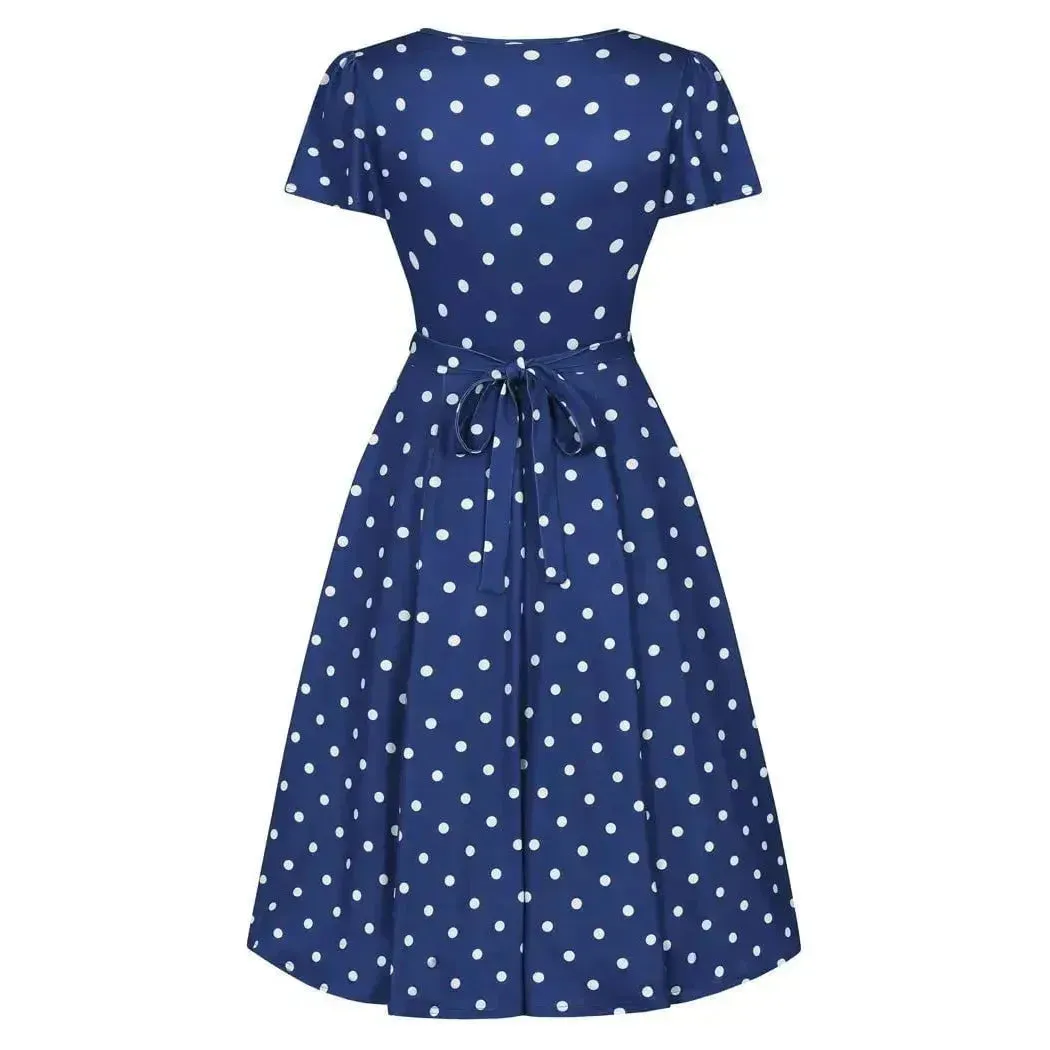 Lyra Dress - Navy Polka