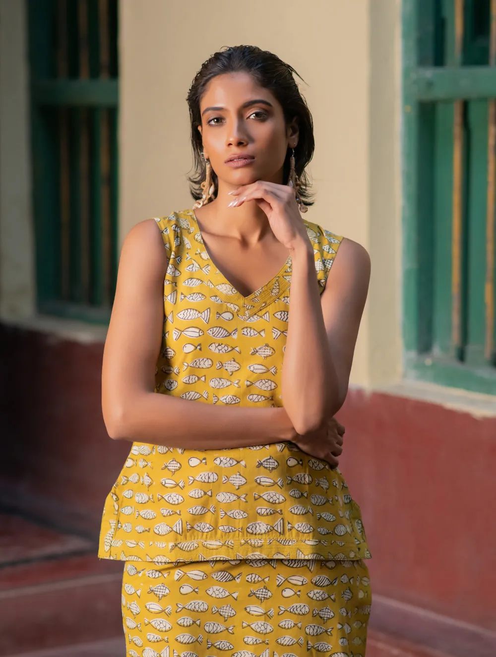 Matsya. Bagru Handblock Printed Wrap Skirt & Top Set