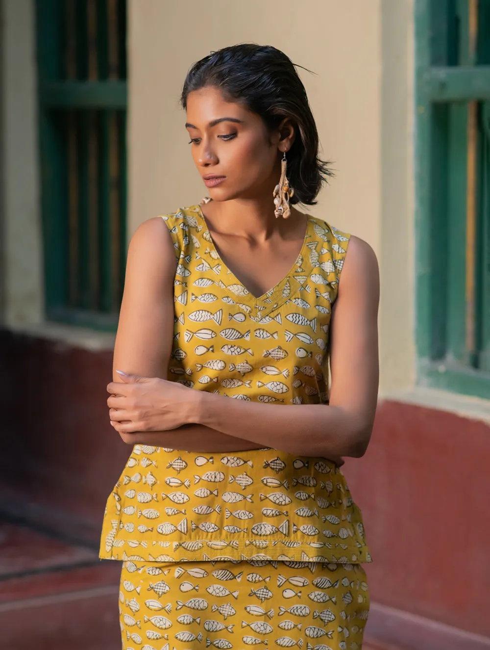 Matsya. Bagru Handblock Printed Wrap Skirt & Top Set