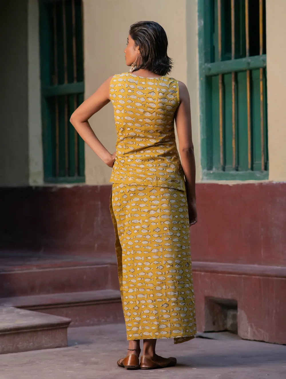 Matsya. Bagru Handblock Printed Wrap Skirt & Top Set