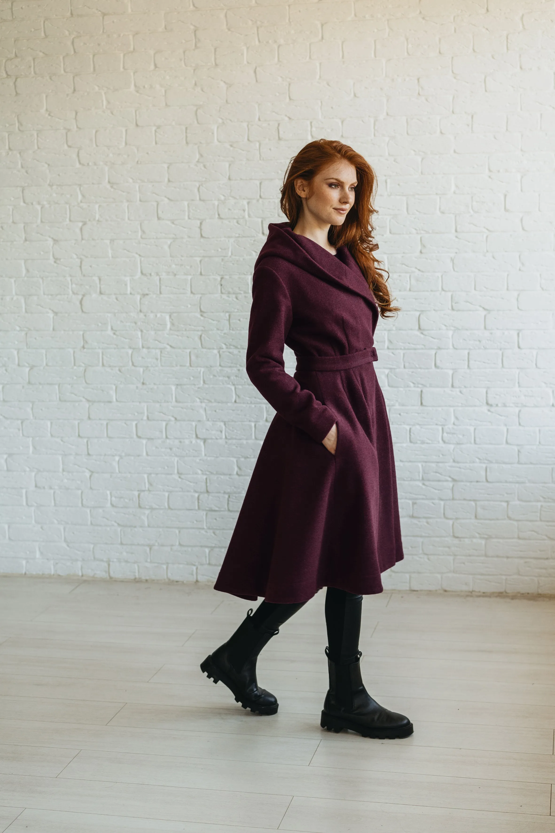 Merino Wool Flared Coat in Midi Length