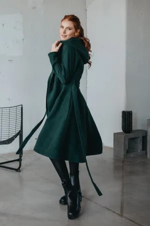 Merino Wool Flared Coat with Long Belt