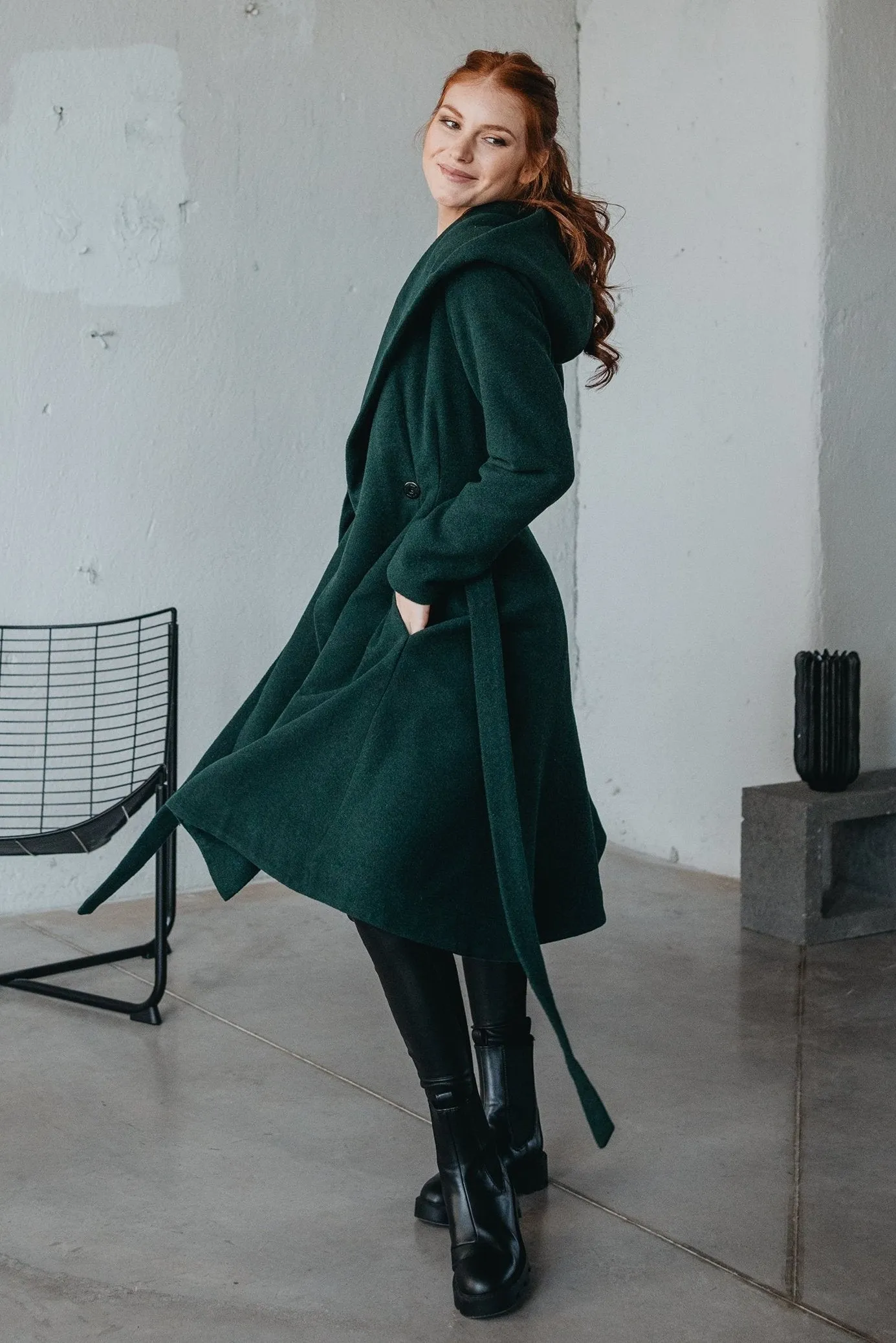 Merino Wool Flared Coat with Long Belt