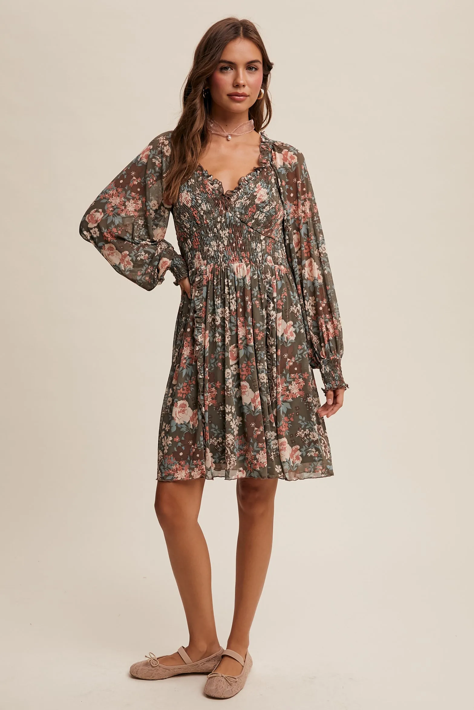 Mesh Printed Fall Dress