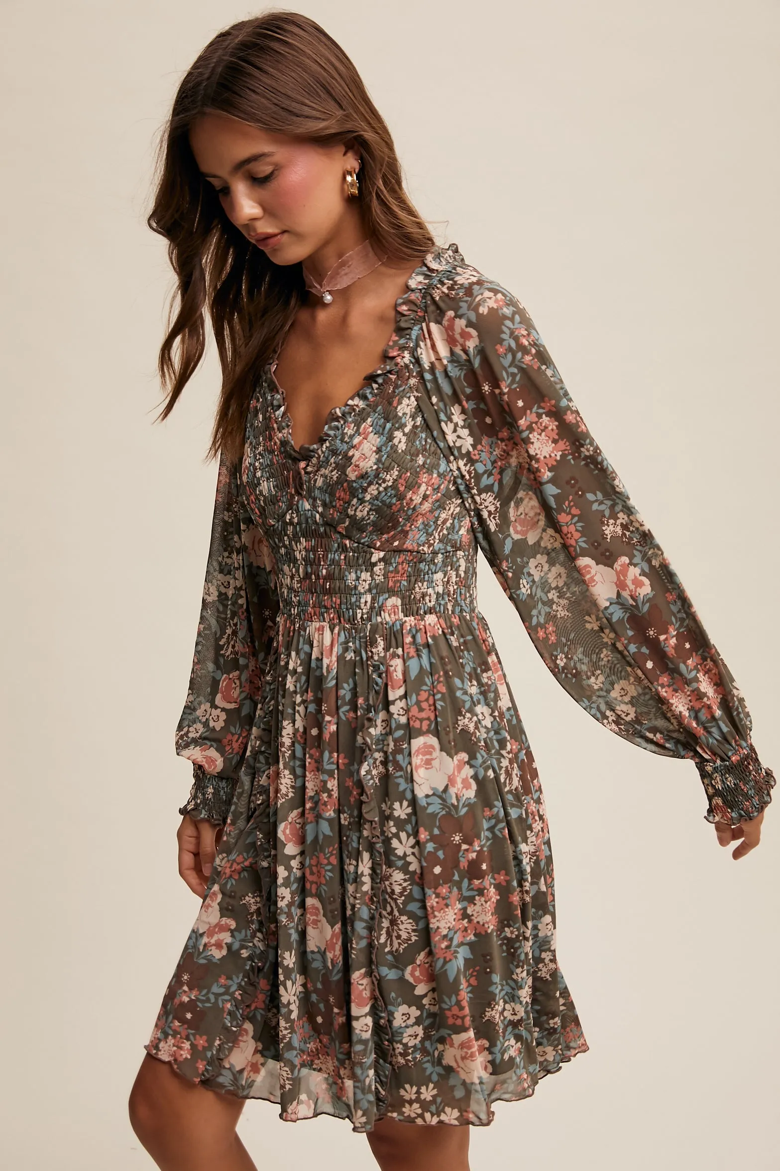 Mesh Printed Fall Dress