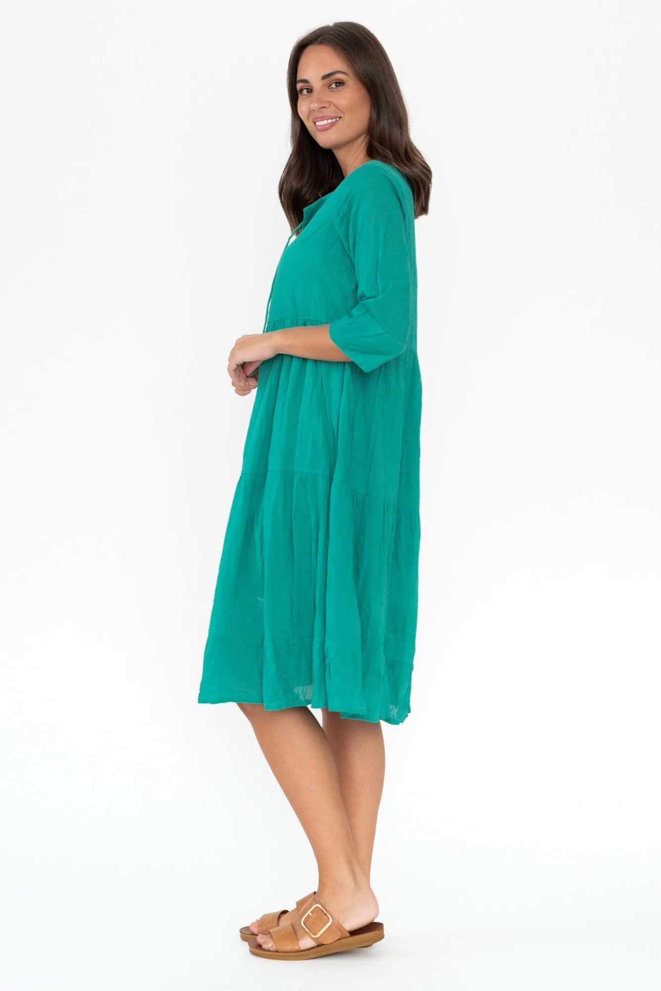 Milana Emerald Crinkle Cotton Dress