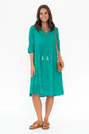 Milana Emerald Crinkle Cotton Dress