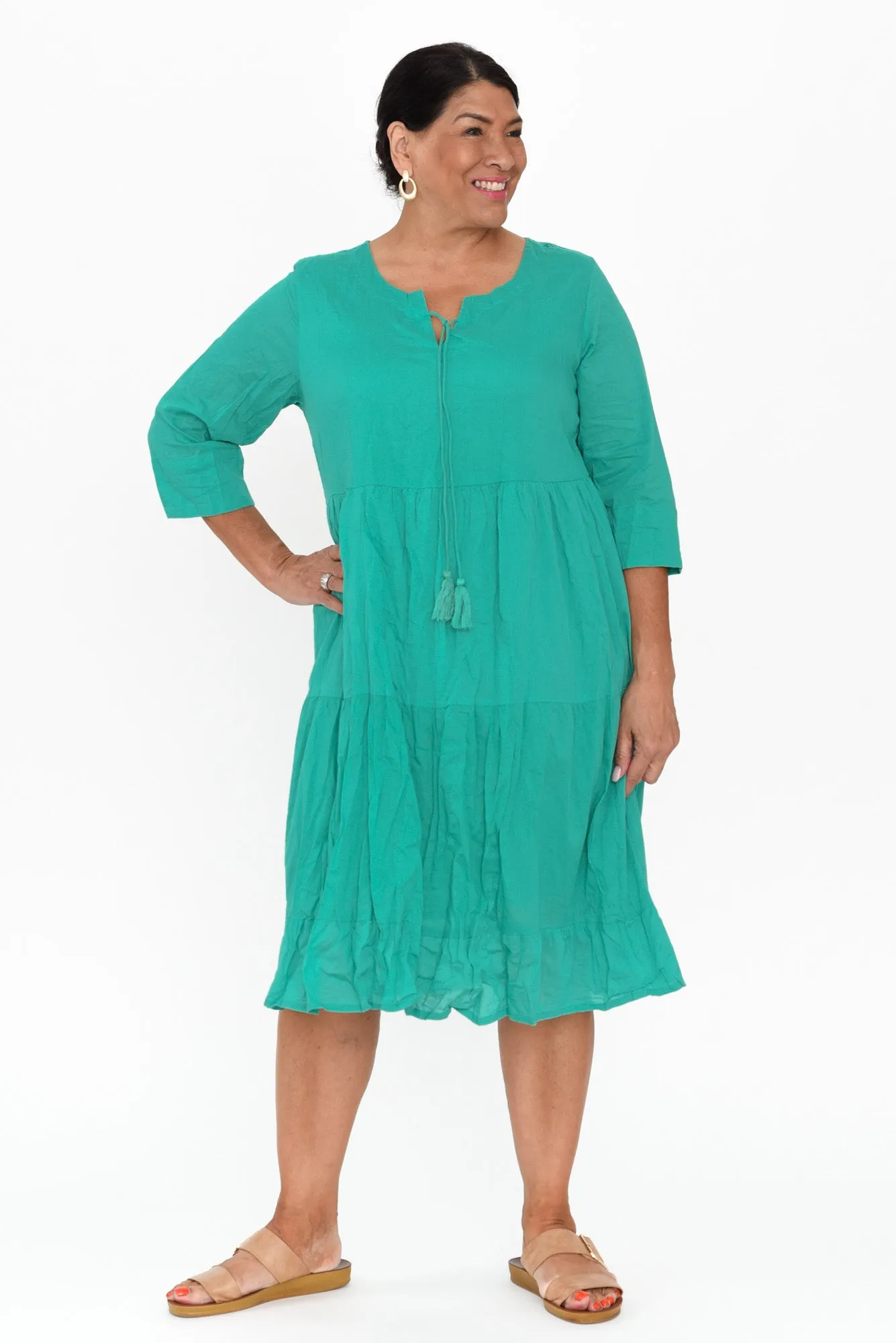 Milana Emerald Crinkle Cotton Dress