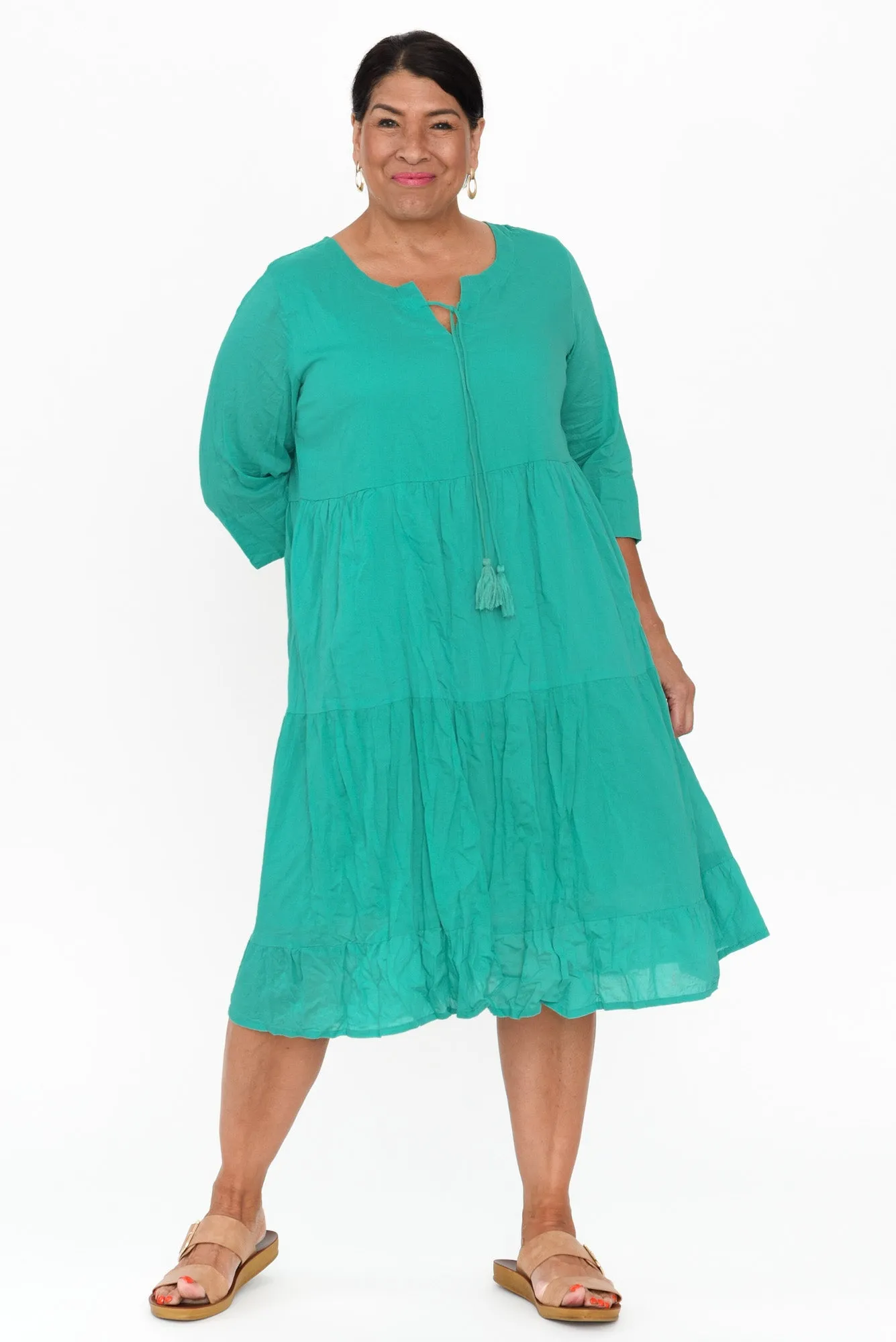 Milana Emerald Crinkle Cotton Dress