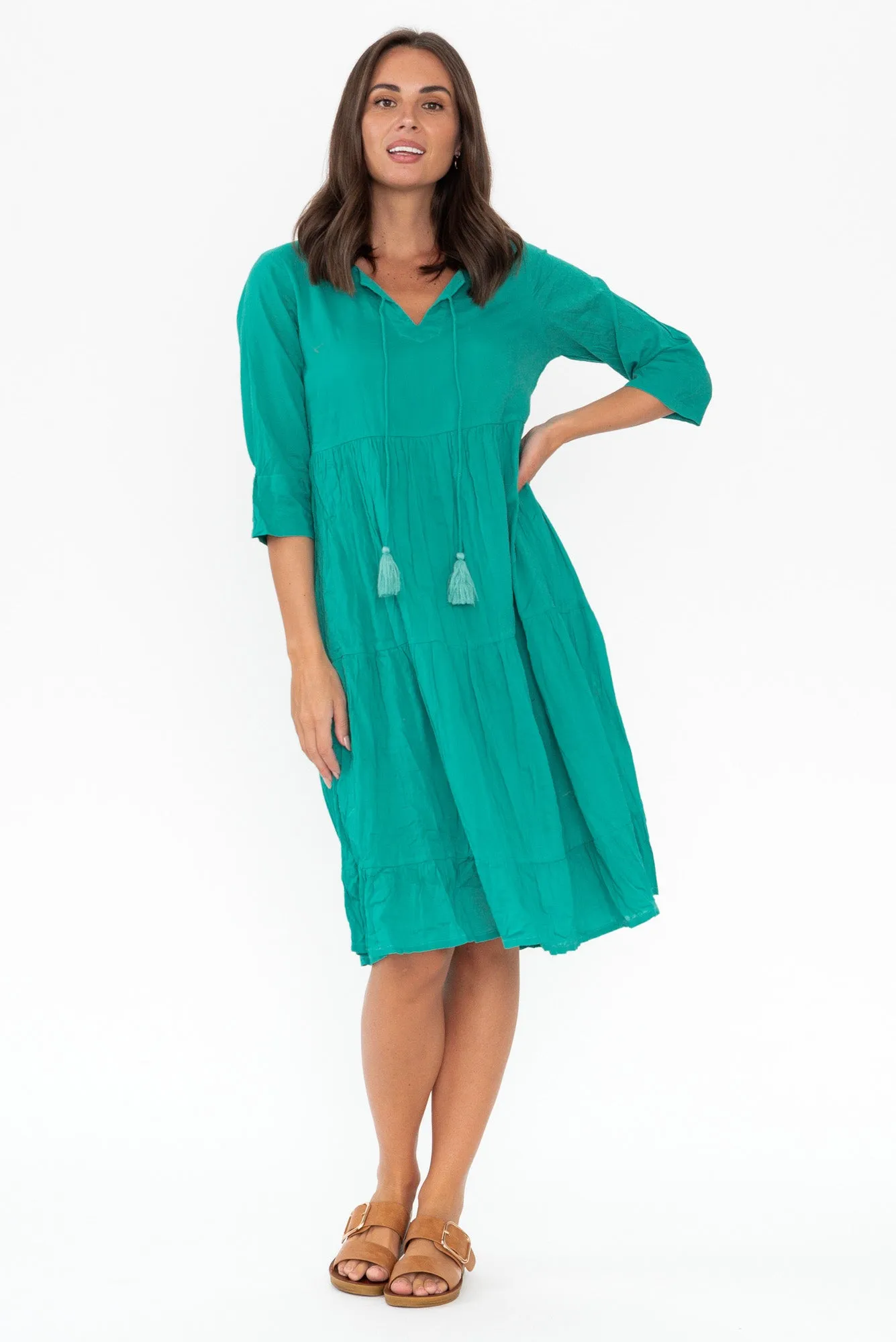 Milana Emerald Crinkle Cotton Dress