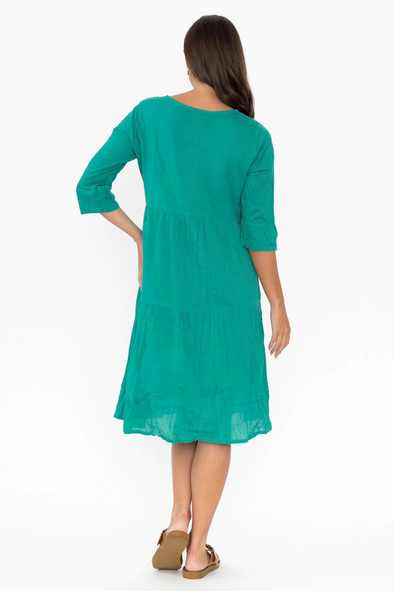 Milana Emerald Crinkle Cotton Dress