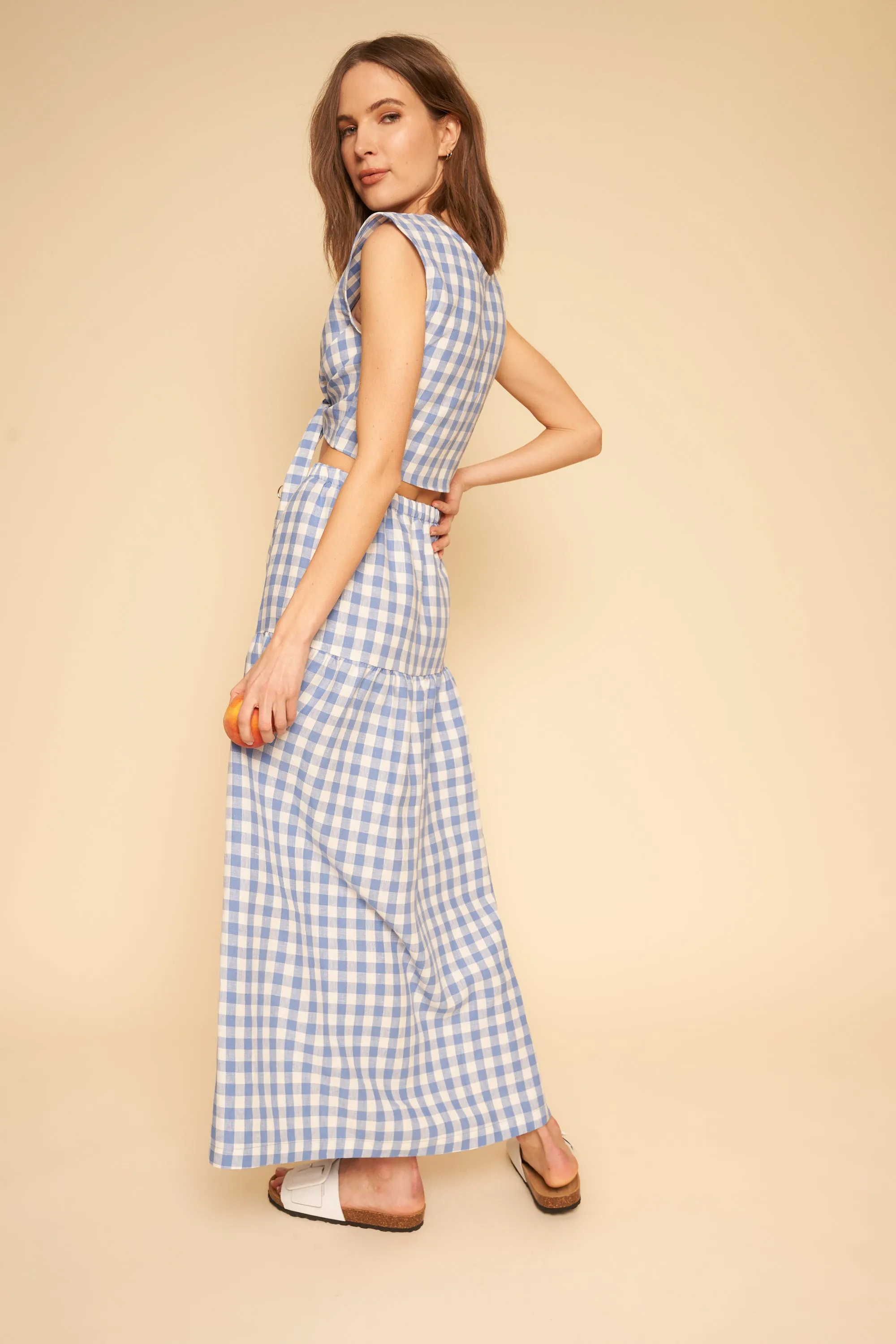 Millie Skirt/Dress in Blue Gingham Linen