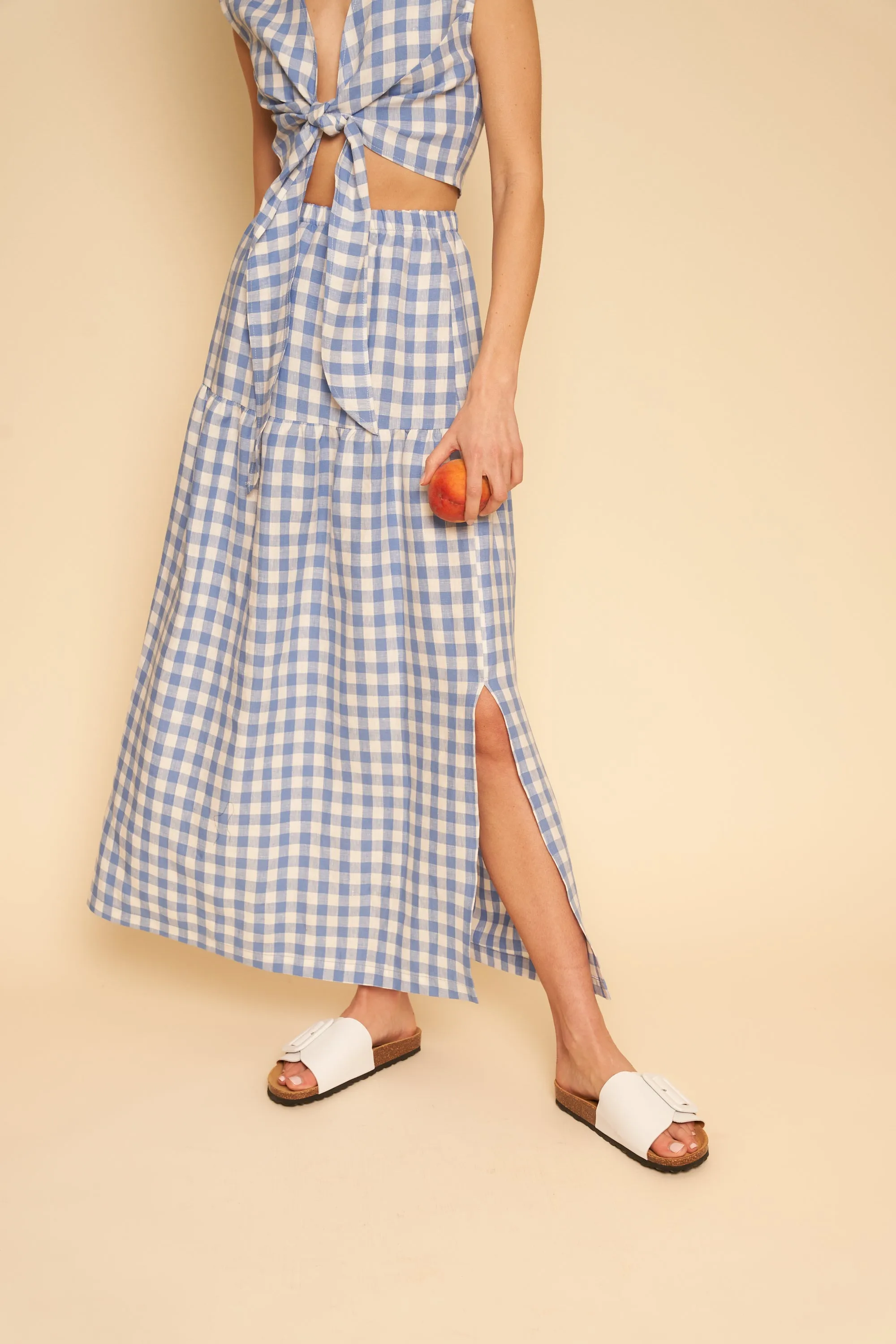 Millie Skirt/Dress in Blue Gingham Linen