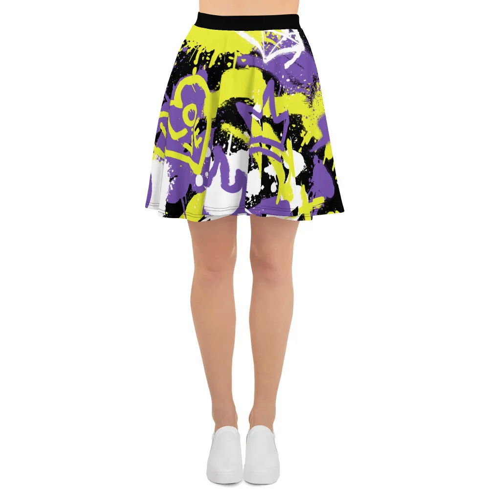 NonBinary Pride Graffiti Skater Skirt - Black